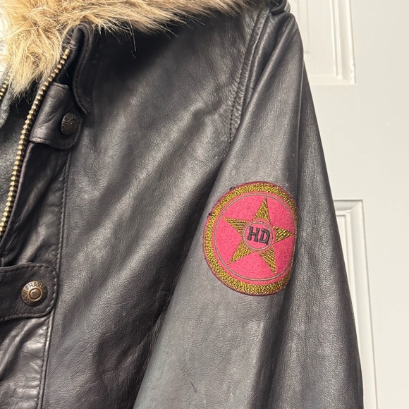 Harley-Davidson Women’s Brown Gray Goatskin Leather Jacket Fur Trim Hood Medium - Picture 7 of 16